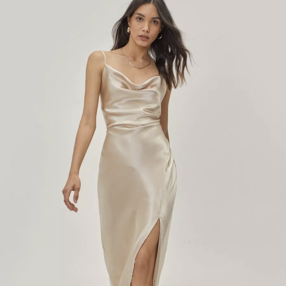 Cowl neck maxi dress champagne beige - Picture 1 of 5